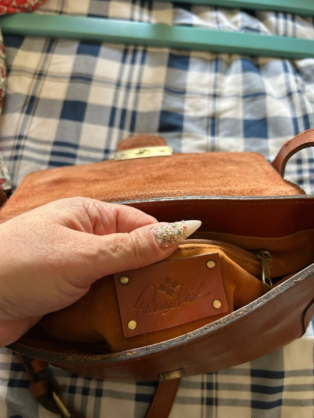 Patricia Nash Cognac Leather Crossbody with Signature Plaque - Picture 8 of 10